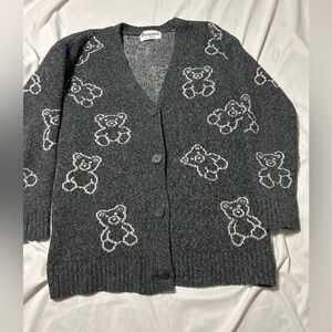 Vintage No Boundaries Teddy Bear Conversational Cardigan Sweater  S  (4-6)Gray